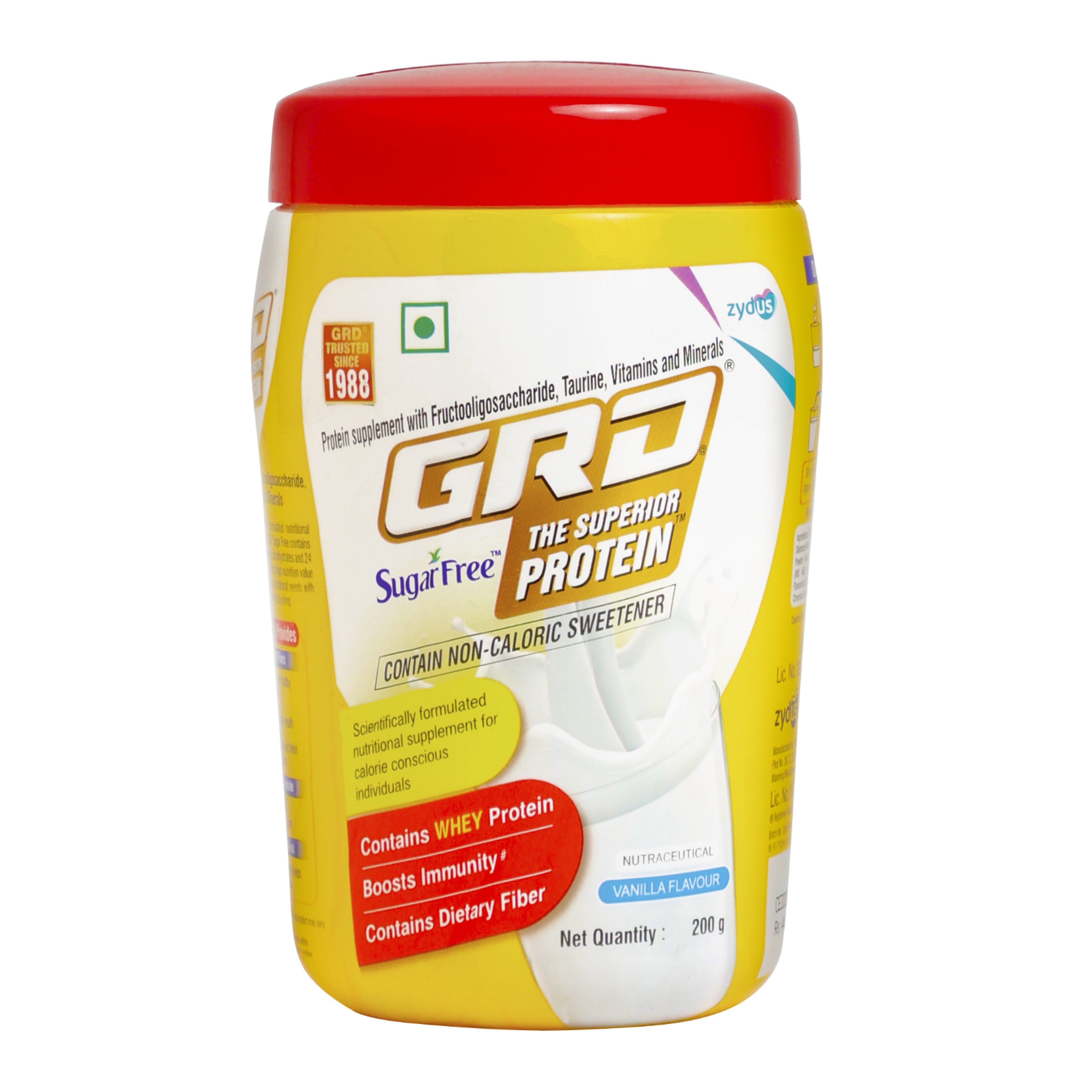 GRD Sugarfree Complete Nutritional Supplement for Adults - No Added Sugar, 26 Essential Nutrients & High Fiber, Whey to Wellness (200g) - Vanilla