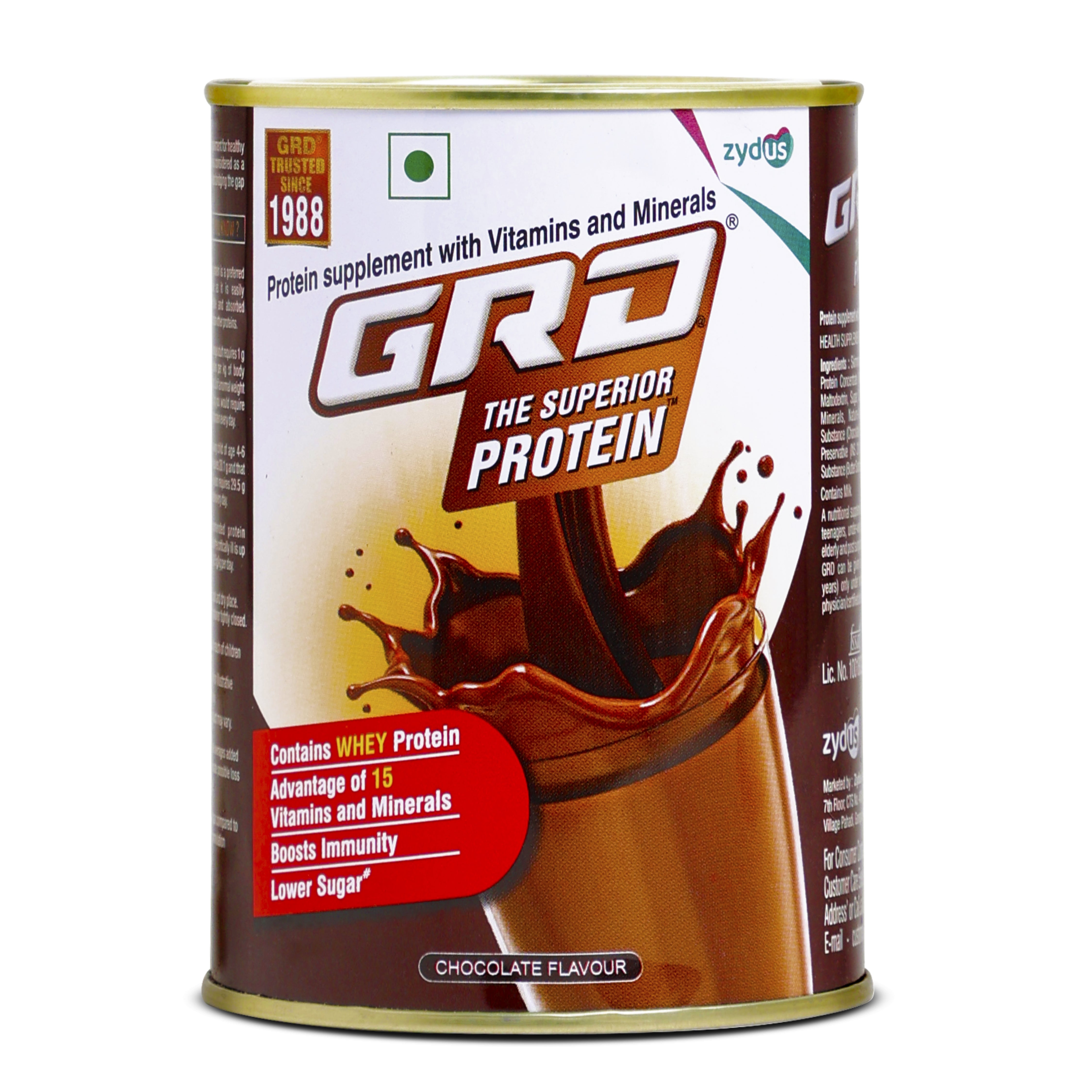 GRD Superior Protein Powder for Adults with 15 Essential Micronutrients To Support Strength, Muscle Growth & Repair, Whey To Wellness (200g Jar) – Chocolate