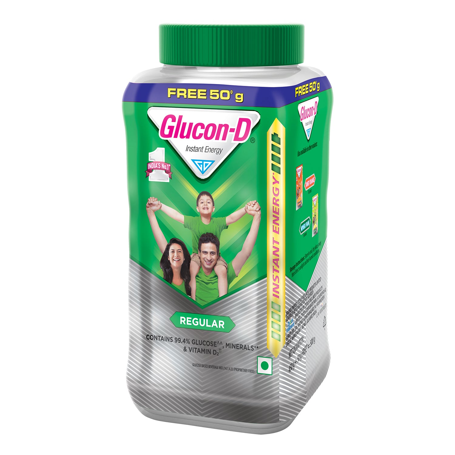 Glucon-D Regular Glucose Powder(450g+ 50g, Jar)| For Tasty Glucose Drink| Provides Instant Energy| Vitamin D2 Supports Immunity
