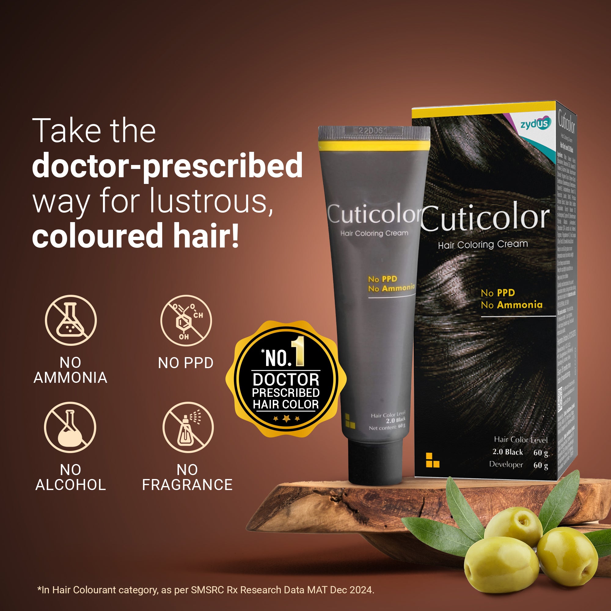 Cuticolor Permanent Hair Color Cream|#1 Dr prescribed|Suitable for Sensitive Skin|Eco Mechanism for Preserving Scalp Health|No Ammonia|No PPD|Enriched with Portulaca & Boseivela Extracts -Dark Brown (60g)