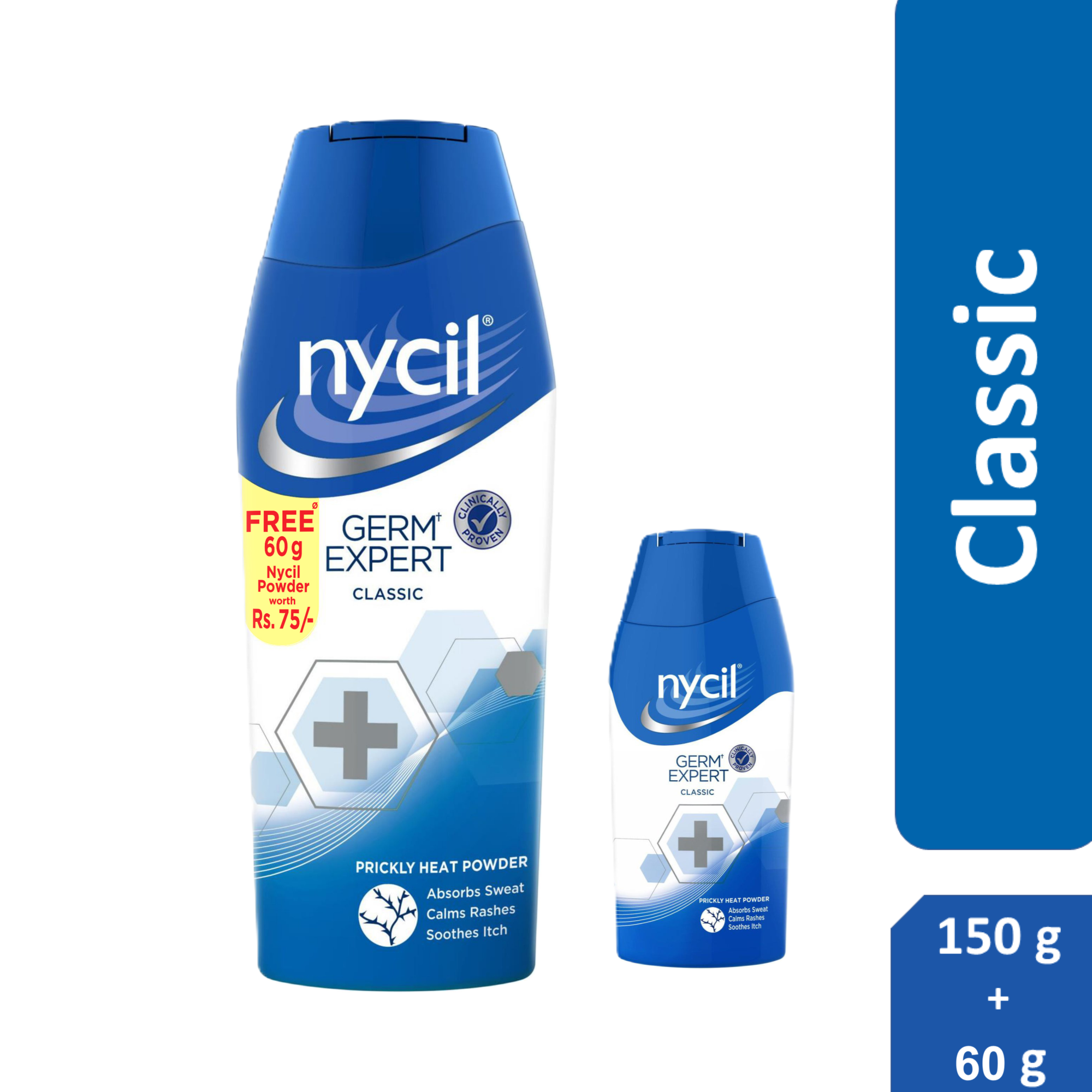 Nycil Germ Expert Classic Prickly Heat And Cooling Powder - 150 G + 60 G Free (Classic Powder) | Get Relief From Skin Problems