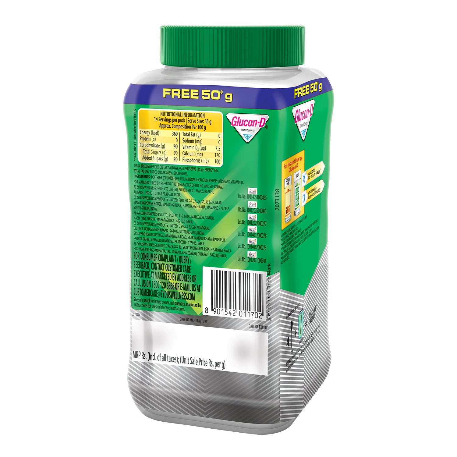 Glucon-D Regular Glucose Powder(450g+ 50g, Jar)| For Tasty Glucose Drink| Provides Instant Energy| Vitamin D2 Supports Immunity