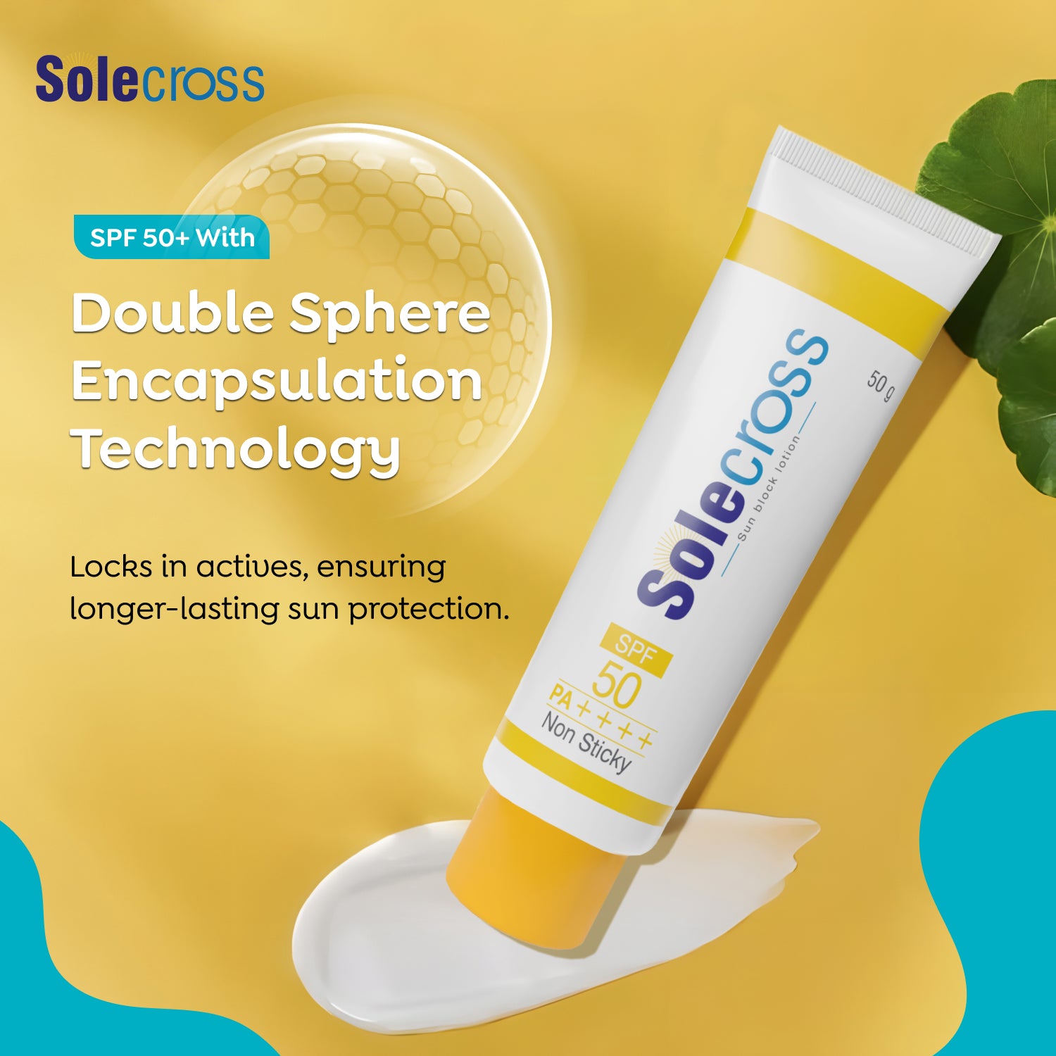 Solecross Sun block Lotion -  SPF 50+ PA++++ | Non-Sticky Formula Based Water Resistant Sunscreen| Protection against UVA/UVB Rays (50g)