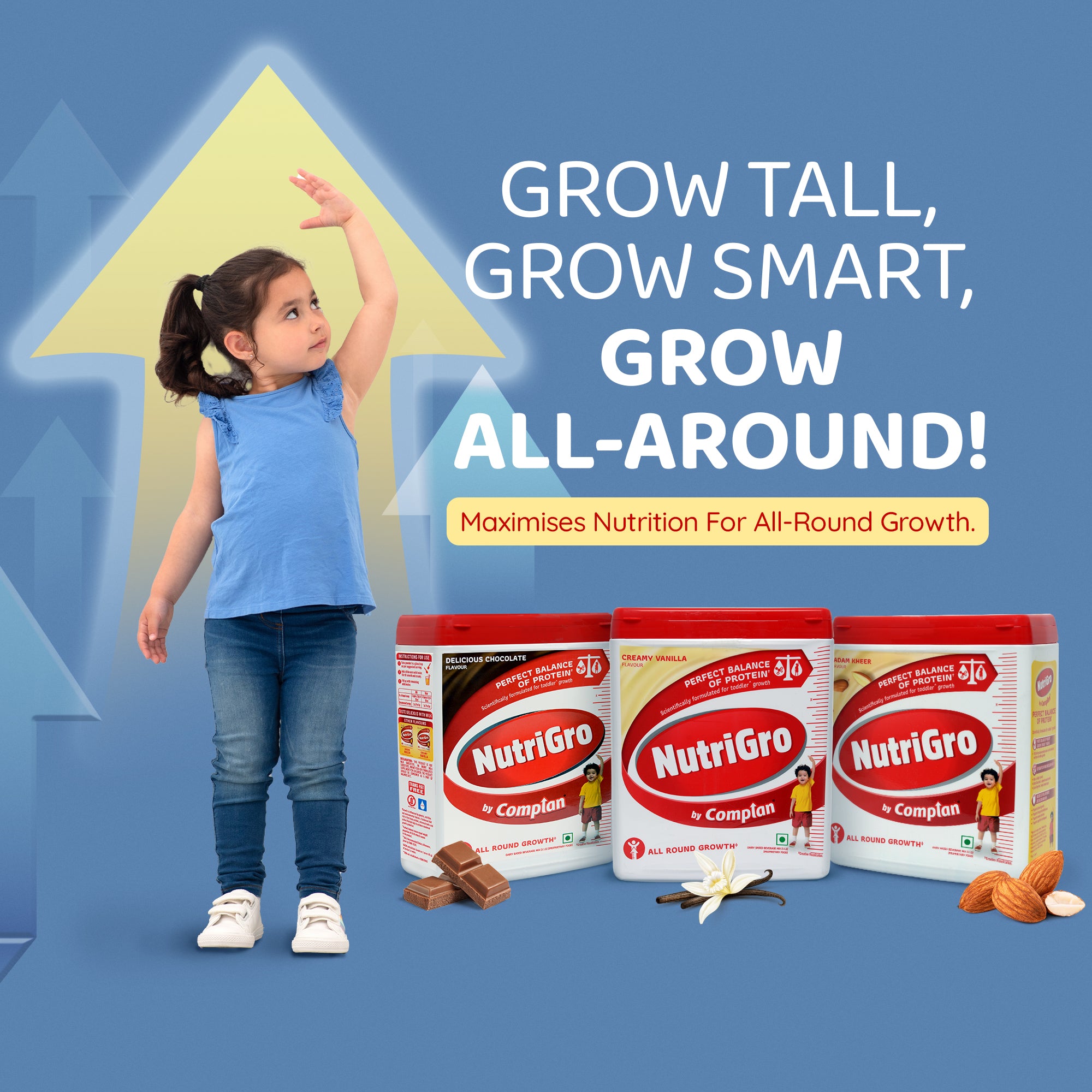 Nutrigro By Complan Tasty Nutritious Drink Powder for Kids (2 to 6 years), Milk Protein Based Drink with 33 Essential Vitamins and Minerals for Child's Growth (200g Carton) - Badam Kheer