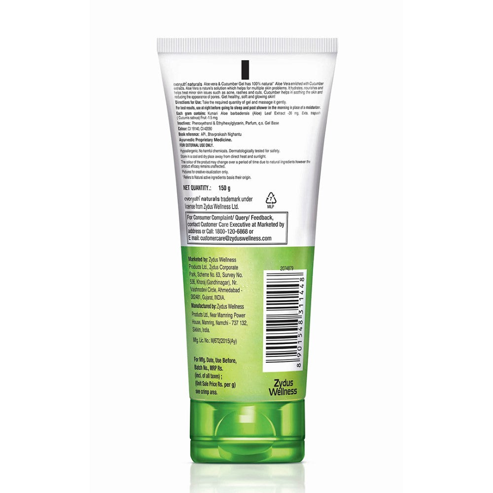 Everyuth Naturals Nourishing Aloe Vera & Cucumber Gel| Protects from Acne, Cuts & Rashes|Refreshing & Soothing Care|Paraben free|For Oily, Dry, Normal, Combination & Sensitive Skin - 150 g