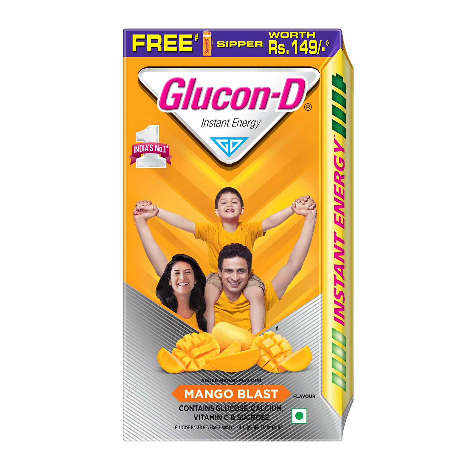 Glucon-D Instant Energy Health Drink Mango Blast - 1kg Refill with Free Sipper