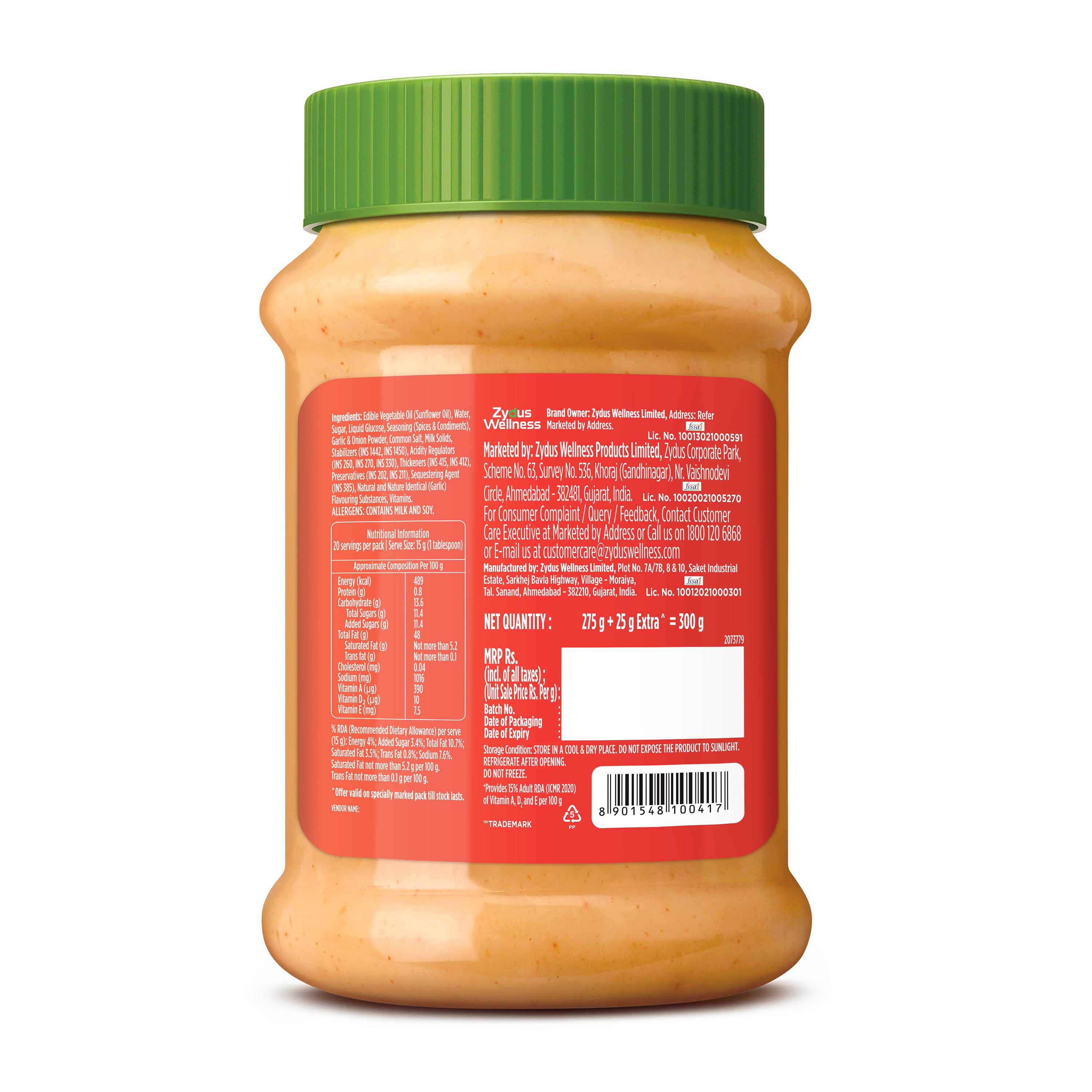 Nutralite Tandoori Mayo 300 Gram (275 Gram With 25 G Extra)|Eggless Mayonnaise | Enriched With Vitamins A, D2, And E| Creamy & Cheesy Veg Mayonnaise| Easy To Scoop & Spread