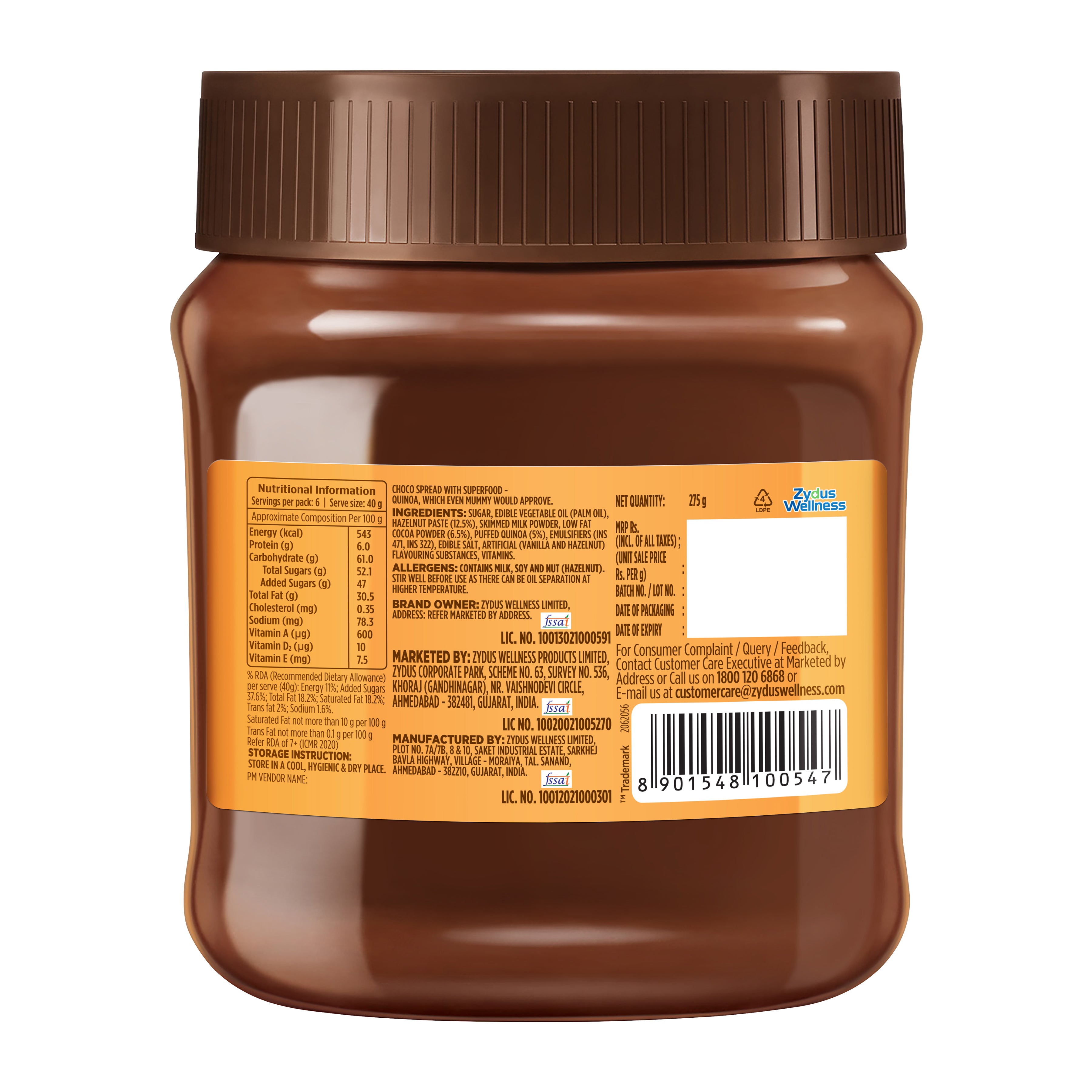 Nutralite Choco Spread Crunchy 275g| With Protein-Rich Quinoa | Premium Chocolate and Real Hazelnuts | Tasty and Healthy Chocolate Spread | For Tasty & Healthy Breakfast | Use as Dip or Spread