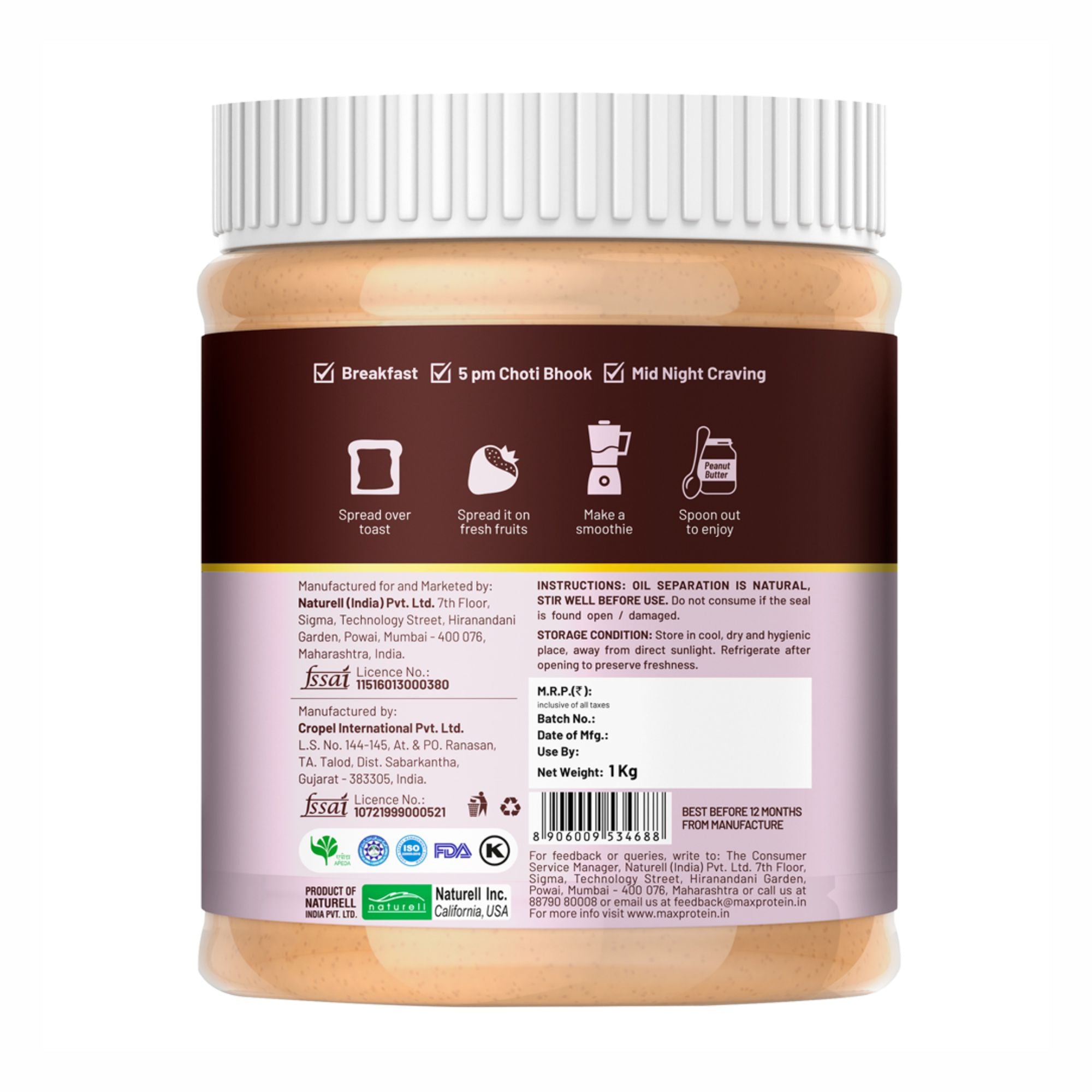 Max Protein Unsweetened Creamy Peanut Spread (1 kg)