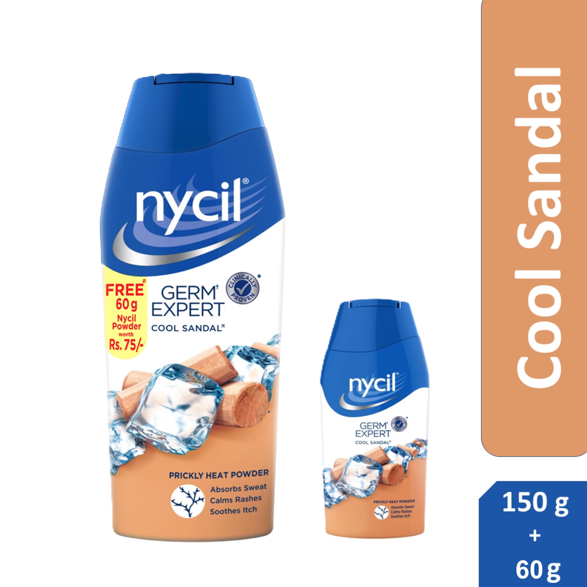 Nycil Germ Expert Cool Sandal Prickly Heat and Cooling Powder - 150 g + 50 g Free (Nycil Cool Sandal Powder) | Get Relief from Skin Problems