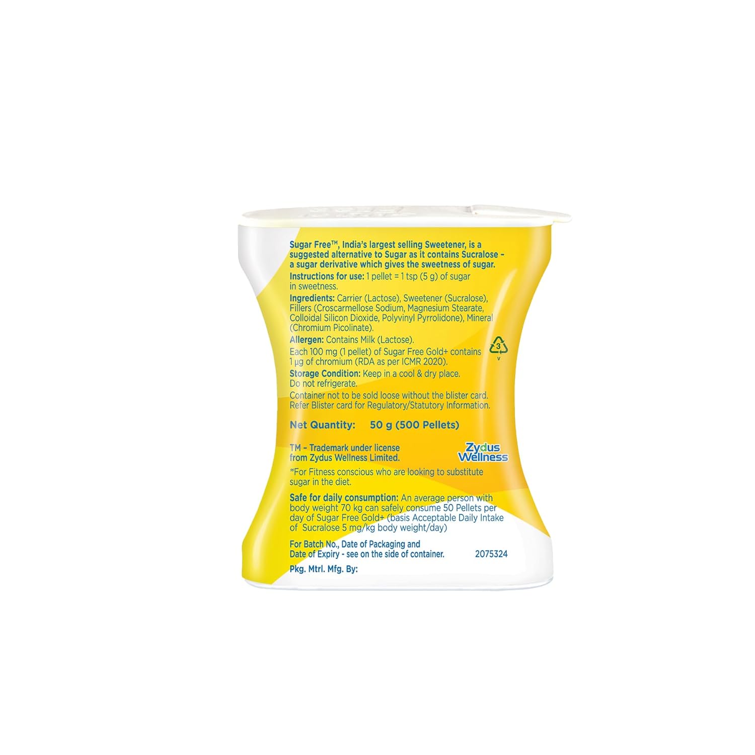 Sugar Free Gold+, 500 Pellets| India s No.1 Sweetner| Sweet like Sugar with Low Calories| Scientifically Proven & Tested 50g