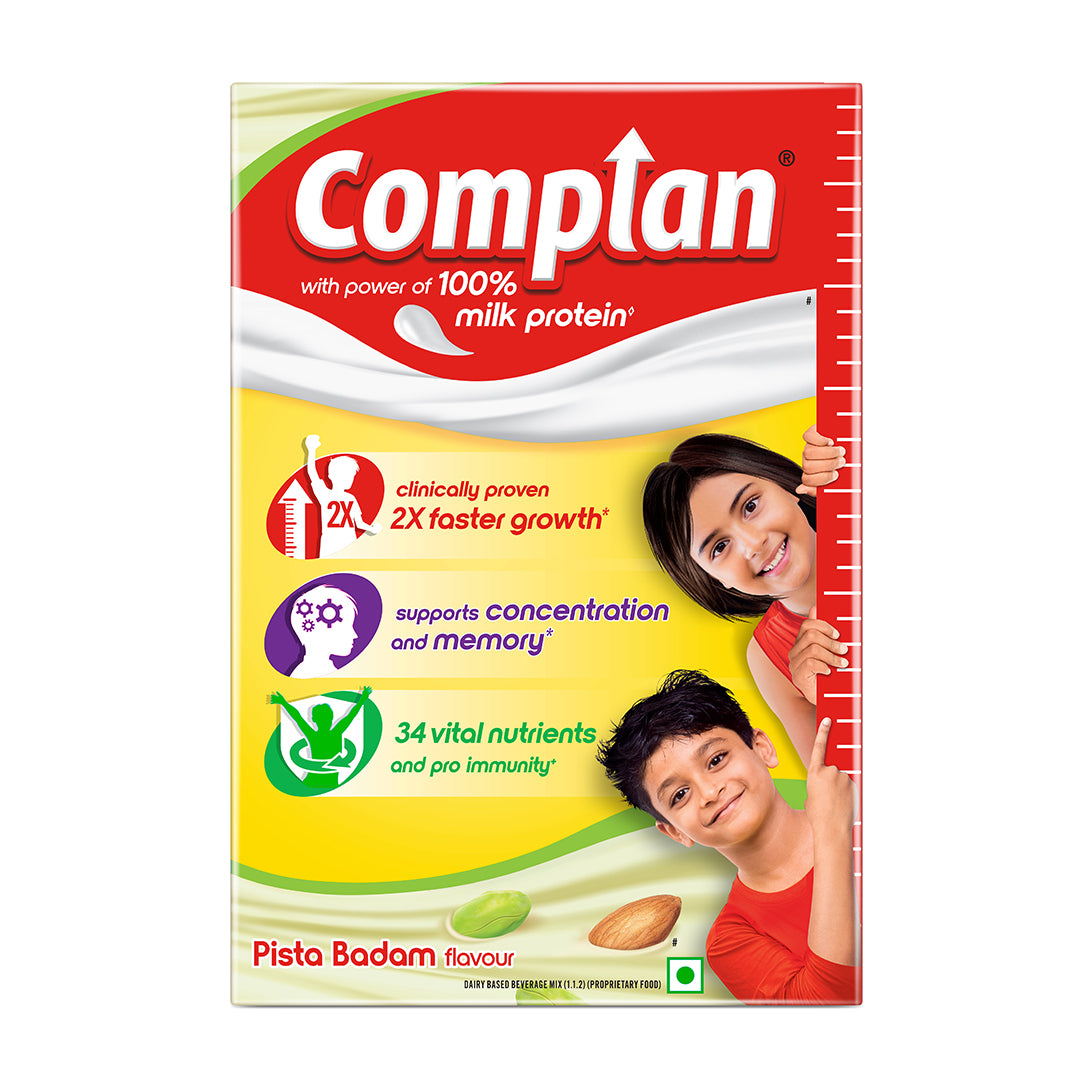 Complan Nutrition Drink Powder for Children, Pista Badam Flavour, 500 g Carton | Nutrition drink for kids with protein & 34 vital nutrients
