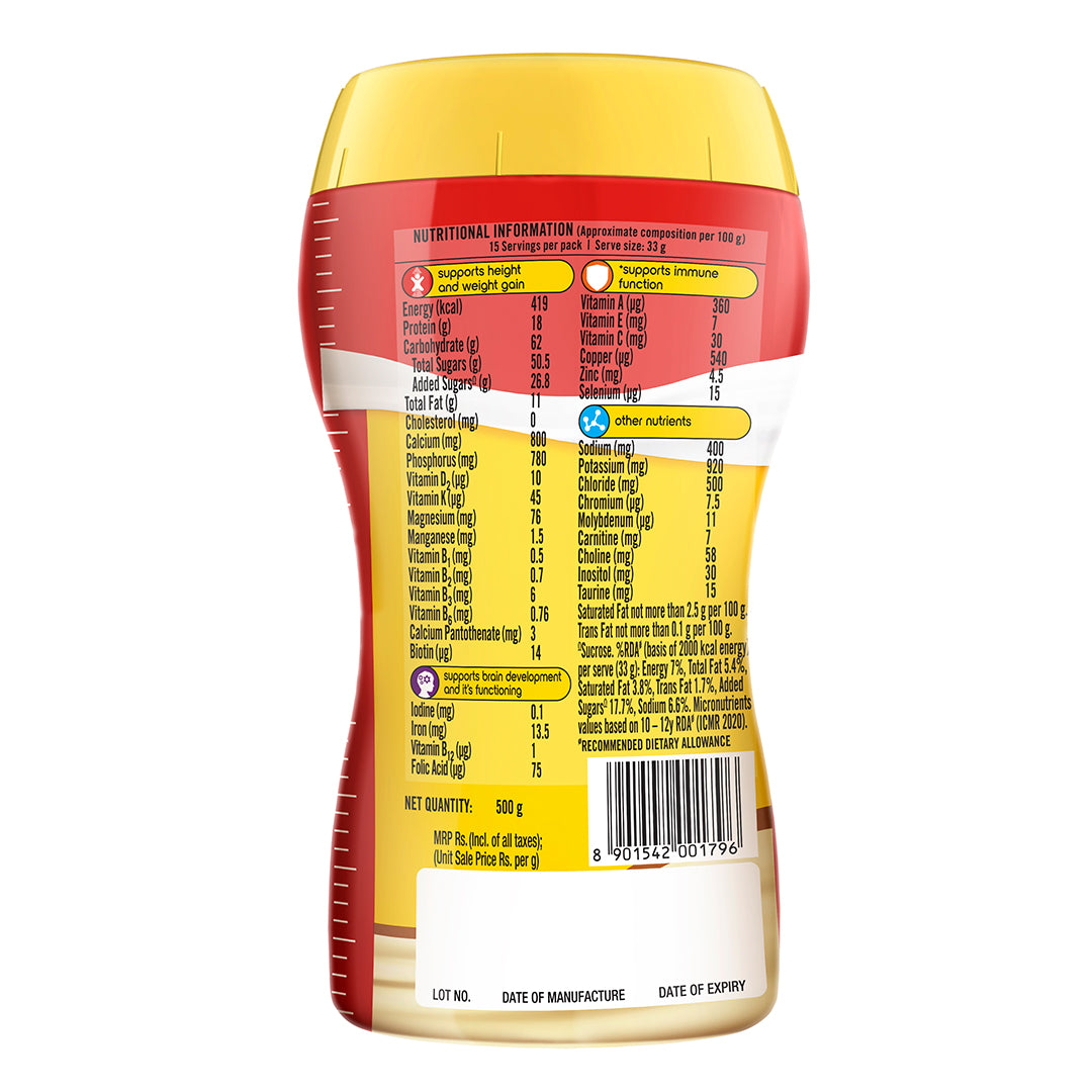 Complan Nutrition Drink Powder for Children, Kesar Badam Flavour, 500 g Jar | Nutrition drink for kids with protein & 34 vital nutrients