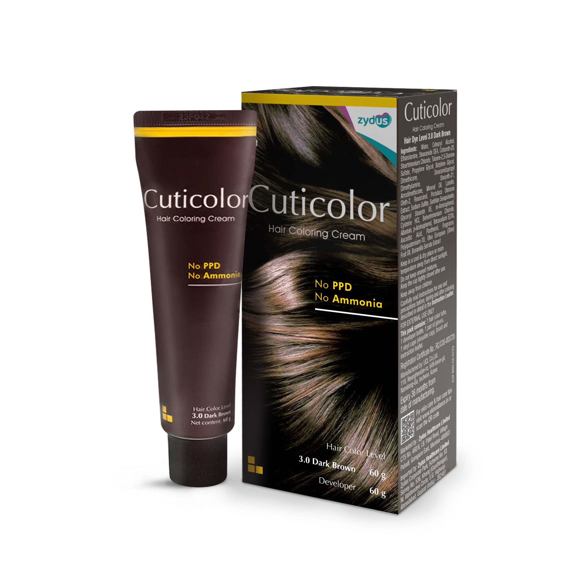 Cuticolor Permanent Hair Color Cream|#1 Dr prescribed|Suitable for Sensitive Skin|Eco Mechanism for Preserving Scalp Health|No Ammonia|No PPD|Enriched with Portulaca & Boseivela Extracts -Dark Brown (60g)
