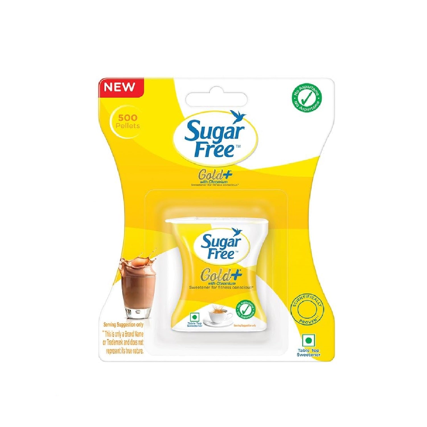Sugar Free Gold+, 500 Pellets| India s No.1 Sweetner| Sweet like Sugar with Low Calories| Scientifically Proven & Tested 50g