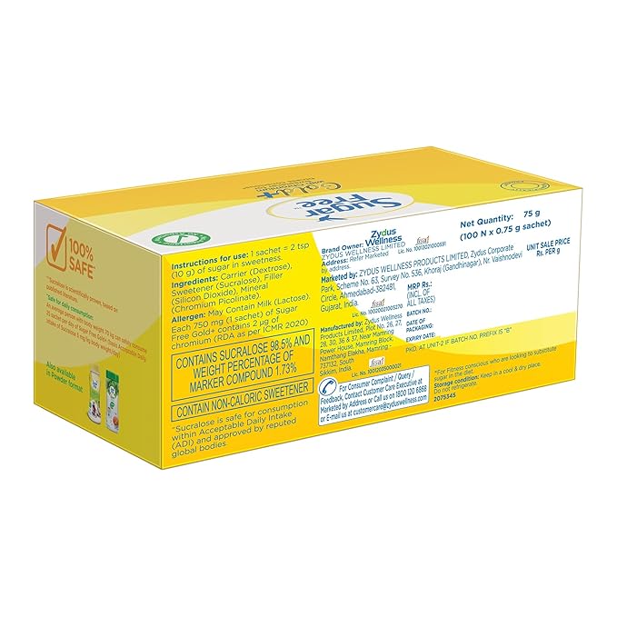Sugar Free Gold+, 100 Sachets | India's No.1 Sweetner| Sweet like Sugar with Low Calories| Scientifically Proven & Tested